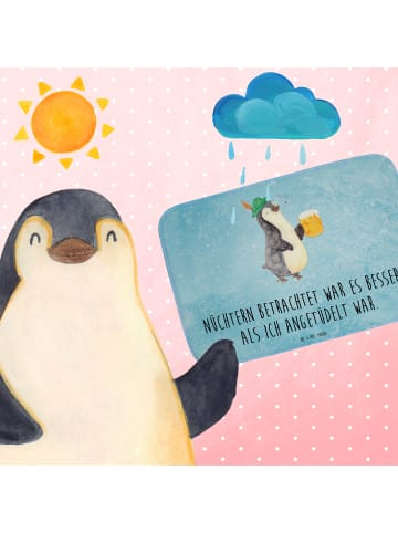 Mr. & Mrs. Panda Duschvorleger Pinguin Bier mit Spruch in Eisblau