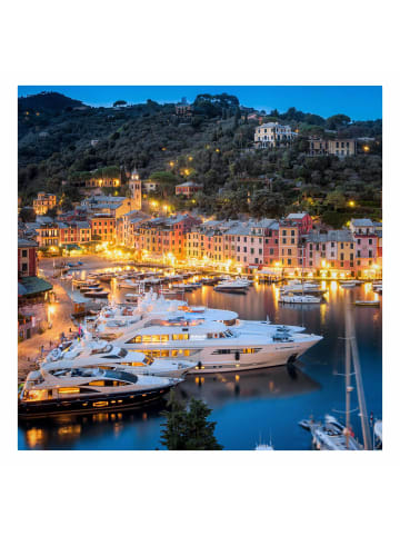 WALLART Leinwandbild - Nacht im Hafen von Portofino in Orange