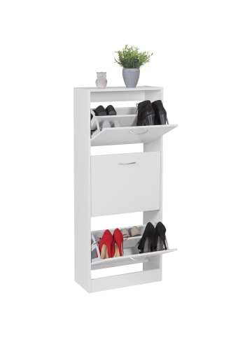 KADIMA DESIGN Schuhschrank mit 3 Fächern für 18 Paar, Weiß, Integrierte Griffe, 50x125x24 cm