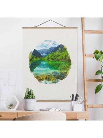 WALLART Stoffbild - Wasserfarben - Bergsee mit Spiegelung in Creme-Beige