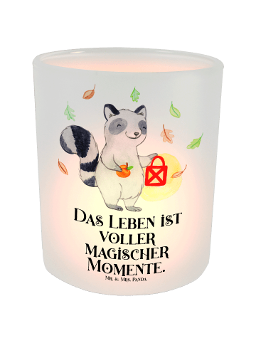 Mr. & Mrs. Panda Glas Windlicht Waschbär Laterne mit Spruch in Transparent