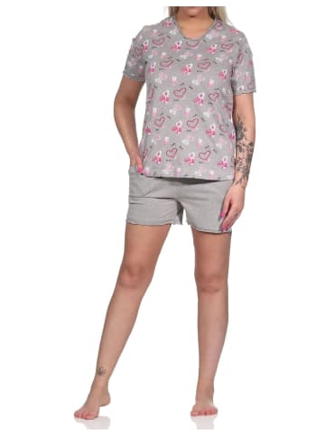 NORMANN kurzarm Shorty Schlafanzug Herz - 72875 in Grau