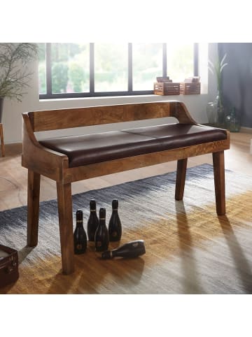 KADIMA DESIGN Sitzbank Echtleder / Massivholz Bank 108x63x43 cm, Polsterbank mit