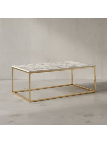 KADIMA DESIGN Couchtisch in Marmor-Optik mit Metallbeine, rechteckig, 100x60x40 cm in Weiß