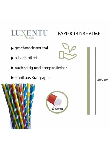 LUXENTU 100er Set Papier-Trinkhalme gestreift 20 cm in Bunt gemischt