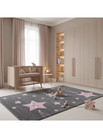 KADIMA DESIGN Kinderteppich Waschbar Sterne TASNA Strapazierfähig OEKO-TEX in Pink