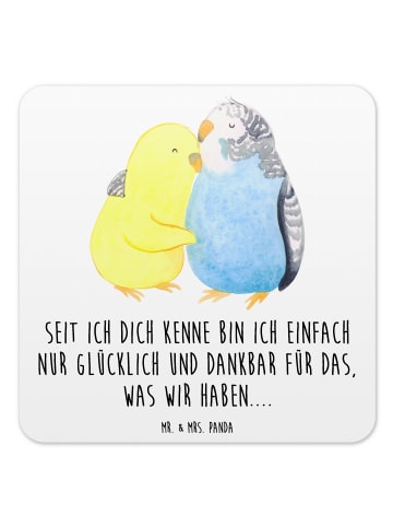 Mr. & Mrs. Panda Glasuntersetzer Wellensittich Liebe mit Spruch in Weiß