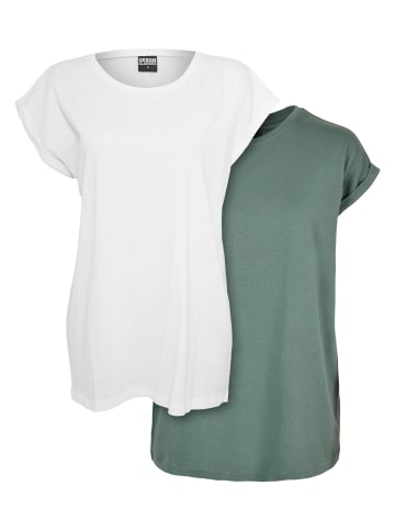 Urban Classics Urban Classics Damen Ladies Extended Shoulder Tee 2-Pack in white+paleleaf