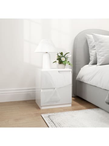 HOMCOM Nachtschrank-40L x 40B x 48H cm-Hochglanzweiß