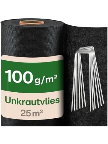 Praknu Unkrautvlies 100g/m² 25m² (1x25m) - 12 Erdanker UV-Stabil Reißfest