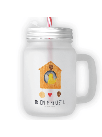 Mr. & Mrs. Panda Trinkglas Mason Jar Vogel Haus mit Spruch in Transparent