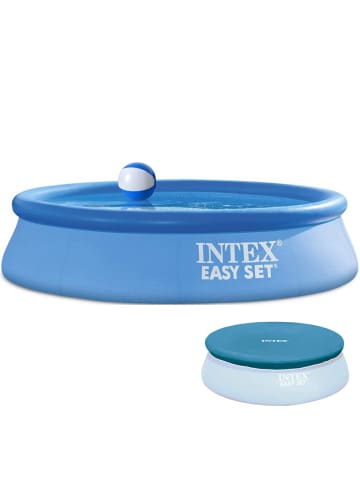 Intex Easy Set Pool (244x61cm) + Abdeckplane & Wasserball in blau