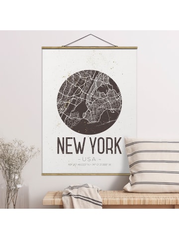 WALLART Stoffbild mit Posterleisten - Stadtplan New York - Retro in Braun