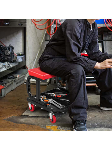 COSTWAY Werkstatthocker mit Rollen in Rot