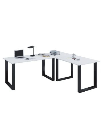 VCM  U Schreibtisch Eckschreibtisch L Form 220x190x80 in Schwarz / Weiß