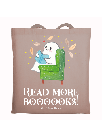 Mr. & Mrs. Panda Shopping Tasche Gespenst  Buch  mit Spruch in Braun Pastell