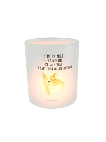 Mr. & Mrs. Panda Windlicht Draußen Corgi Po mit Spruch in Transparent