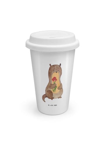 Mr. & Mrs. Panda ToGo Kaffeebecher Otter Blumenstrauß ohne Spruch in Weiß