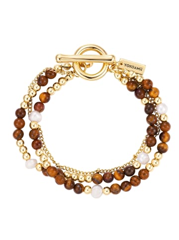 Yokoamii Armband mit Naturstein und Süßwasser-Zuchtperle in gelbgold