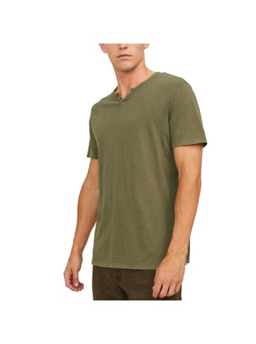 Jack and Jones 1er Pack JJESPLIT Neck Tee SS in Oliv