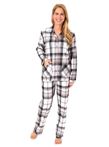 NORMANN Flanell Pyjama Schlafanzug Karodesign - 39046 in grau