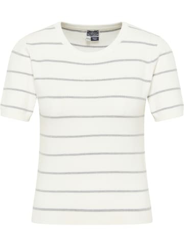 DreiMaster Damen Kurzarm-Pullover in Wollweiss Grau Melange