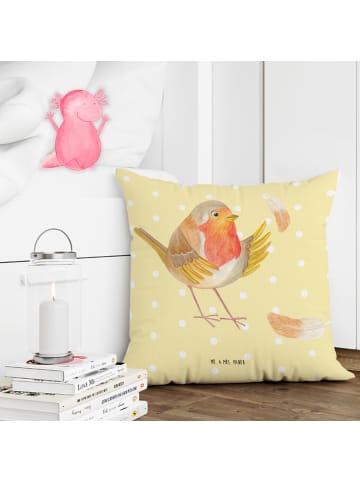 Mr. & Mrs. Panda kuschelkissen 40x40 Rotkehlchen Federn ohne Spruch in Gelb Pastell