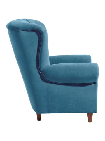 58 aufm Kessel HOCHLEHNSESSEL Katrin Bezug Veloursstoff Buche nussbaum dunkel / petrol