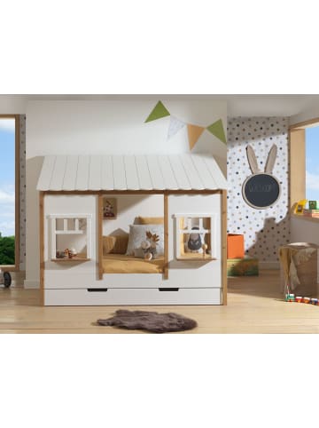 58 aufm Kessel LANDHAUSBETT Kamilah 215x174x108 aus Massivholz+MDF in Oak/Weiß