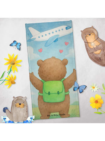 Mr. & Mrs. Panda Badehandtuch Bär Flugzeug Design ohne Spruch in Grau Pastell