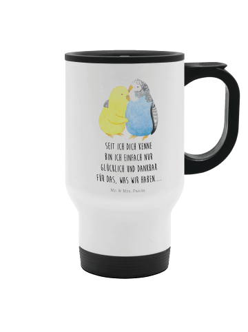 Mr. & Mrs. Panda Thermotrinkbecher Wellensittich Liebe mit Spruch in Weiß