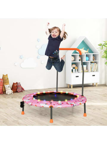 COSTWAY Trampolin mit Griff & LED 3-6 Jahre in Rosa