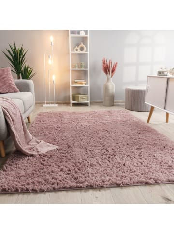 KADIMA DESIGN Hochflor Teppich Shaggy waschbar Unifarben Schlafzimmer in Rosa
