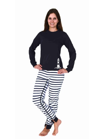 NORMANN Pflegeoverall langarm Schlafanzug Reissverschluss - 77814 in navy