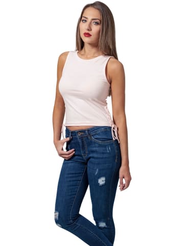 Urban Classics Top Ladies Lace Up Cropped Top in Pink