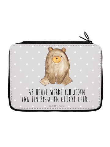 Mr. & Mrs. Panda Federtasche Bär sitzend mit Spruch in Grau Pastell