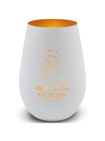 Mr. & Mrs. Panda Gold Windlicht Otter Muschel mit Spruch in Weiß