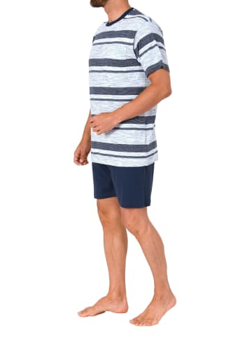 NORMANN Schlafanzug kurzarm Shorty Pyjama Streifen - 72150 in blau-melange