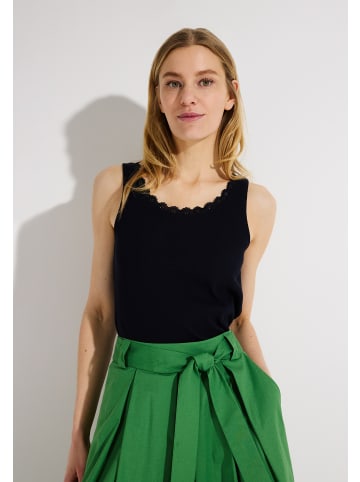 More & More feminines, geripptes Top, Spitzenborte in marine