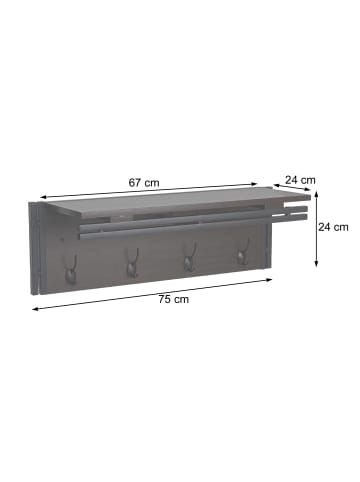 MCW Wandgarderobe A27 mit 4 Haken, Dunkelbraun