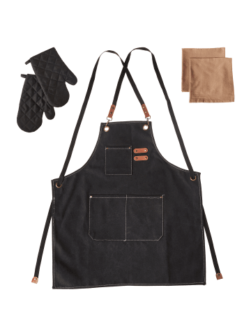 Beliani 5-tlg Küchentextilien Set RAPHANUS in Schwarz/Braun