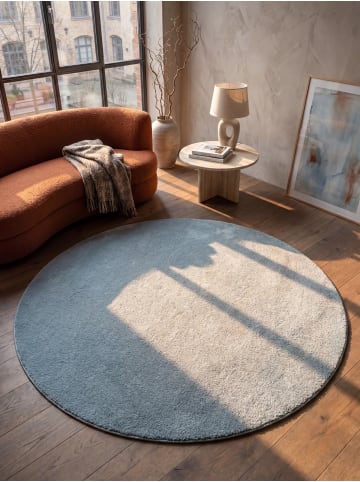 KADIMA DESIGN Rundteppich Uni Antirutsch weich wohnlich Wohnzimmer Schlafzimmer in Blau