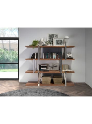 Angel Cerdá Regal 3136 in Walnuss / Stahl / Schwarzes Glas – (B)180 x (H)146 x (T)40 cm