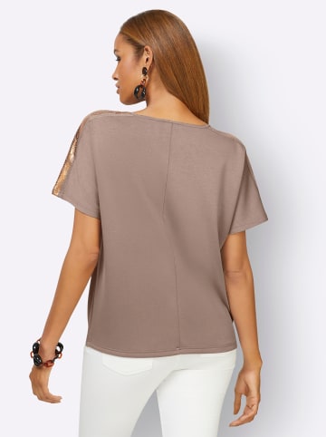creation L Wasserfallshirt in taupe-bronzefarben-bedruckt