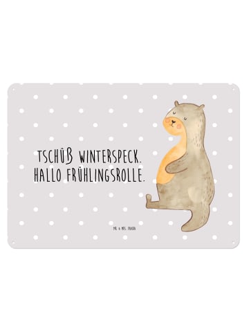 Mr. & Mrs. Panda Blechschild Otter Bauch mit Spruch in Grau Pastell
