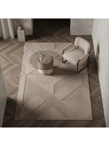 KADIMA DESIGN Teppich Kurzflor Waschbar Geometrisch LAVAREDO Strapazierfähig in Beige