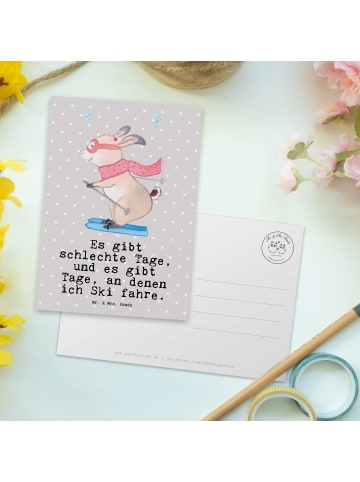 Mr. & Mrs. Panda bildkarte Hase Skifahren mit Spruch in Grau Pastell