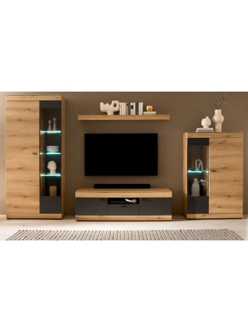 Furn.Design Wohnwand in Evoke Eiche, graphit Grau 350 cm, Wohnkombination mit Soft-Close