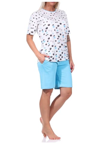 NORMANN kurzarm Shorty Schlafanzug Pyjama TupfenPunkte - 72804 in blau