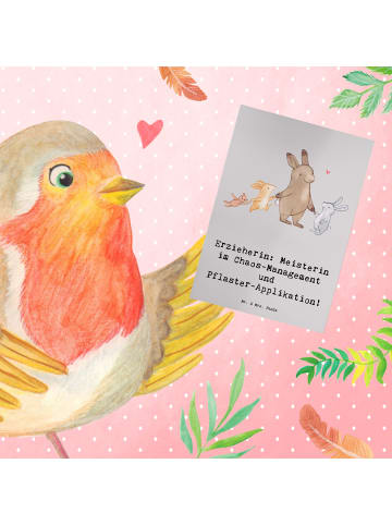 Mr. & Mrs. Panda Glückwunschkarte Erzieherin Chaos-Management mi... in Grau Pastell